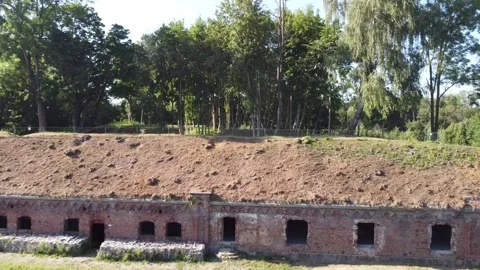 5 flight over old barracks, German fortification of the city Stock Footage 266944444