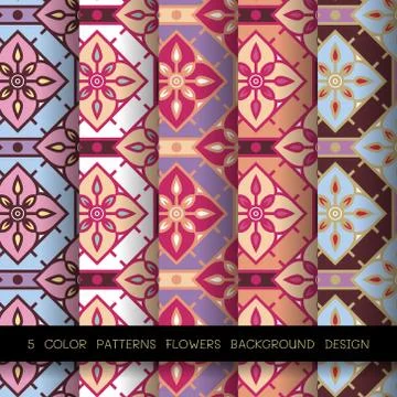 5 floral pattern in grid and seamless pattern design Stock Illustration