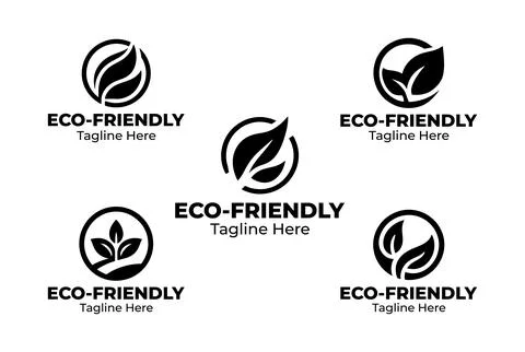 5 Friendly Logo Set Green Leaf Sustainable Branding Black and White イラスト素材
