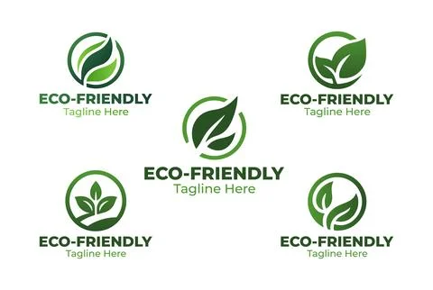 5 Friendly Logo Set Green Leaf Sustainable Branding 스톡 일러스트