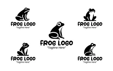 5 Frog Logo Set Green Color Black and White Modern Minimalist Animal Brand .. イラスト素材