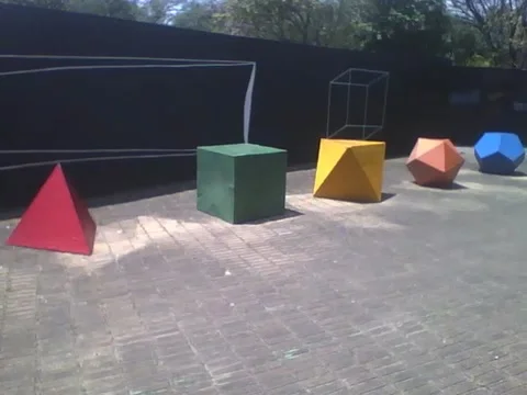 5 geometric blocks, red, green, yellow... at science museum Stock Footage 162283742