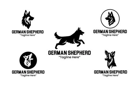 5 German Shepherd Logo Set Black and White Modern Minimalist Animal Brand D.. Stock Illustration
