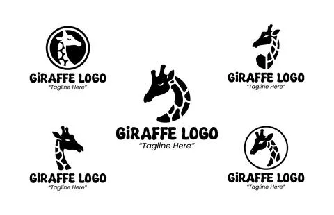 5 Giraffe Logo Set Black and White Modern Minimalist Animal Brand Design Stock Illustration