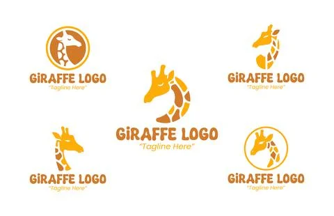 5 Giraffe Logo Set Orange Color Modern Minimalist Animal Brand Design Stock Illustration