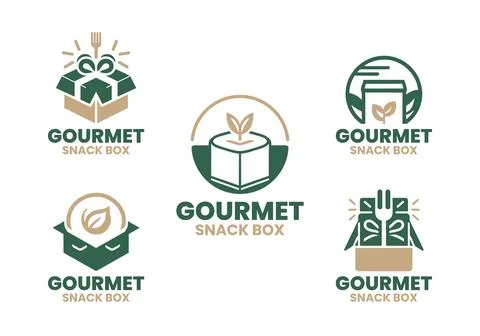 5 Gourmet Snack Box Logo Set Premium Snack Branding Collection Stock Illustration