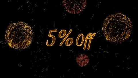 5 Off Greeting text with particles, colored fireworks, sparks and stars Stock-Footage 99062879