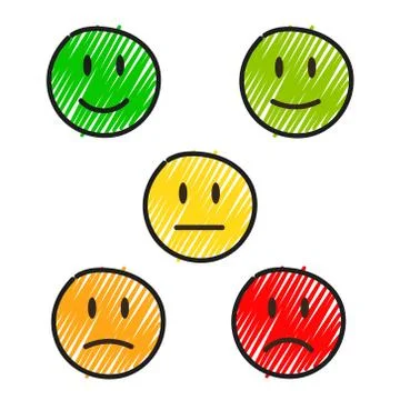 5 hand drawing smile faces, stock vector illustration Ilustração Stock