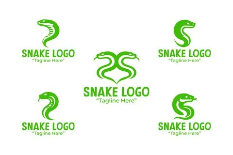 5 Head Snake Logo Set Green Color Modern Minimalist Animal Brand Design Stock-Illustration