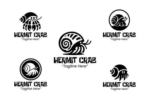 5 Hermit Crab Logo Set Black and White Modern Minimalist Animal Brand Design Stock Illustration