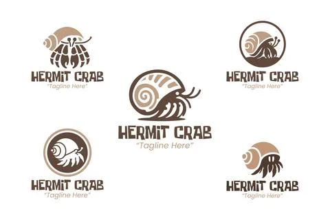 5 Hermit Crab Logo Set Brown Color Modern Minimalist Animal Brand Design Stock Illustration