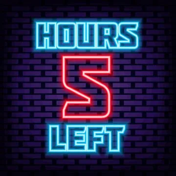 5 hours left Neon quote. Neon script. Light art. 스톡 일러스트