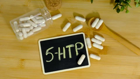 5-HTP sleep supplement capsules. Selective Focus. Stock Footage 306409076