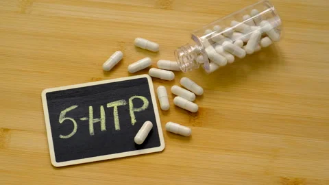5-HTP sleep supplement capsules. Selective Focus. Stock Footage 306598033