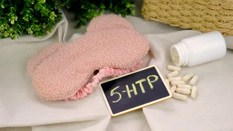 5-HTP sleep supplement capsules. Selective Focus. Stock Footage 308653798
