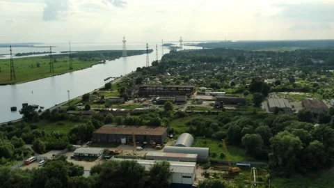 5 industrial zone on the river, summer, village Stock-Footage 265236703