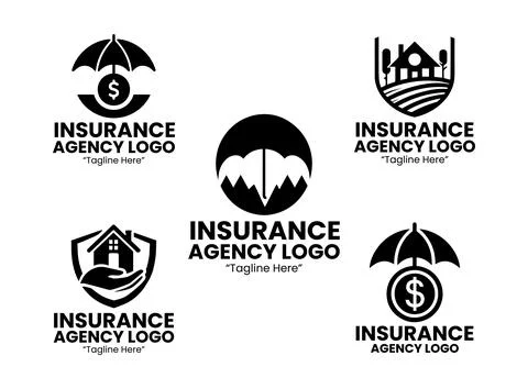 5 Insurance Logo Set Black and White Modern Minimalist Business Brand Design Stock Illustration