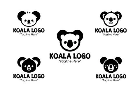 5 Koala Logo Set Black and White Modern Minimalist Animal Brand Design Stock Illustration