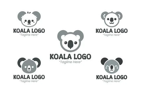 5 Koala Logo Set Grey Color Modern Minimalist Animal Brand Design Stock Illustration