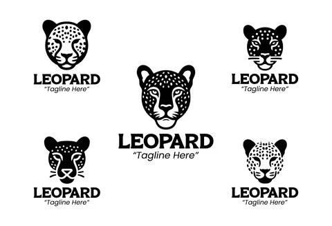 5 Leopard Logo Set Black and White Modern Minimalist Animal Brand Design Stock Illustration