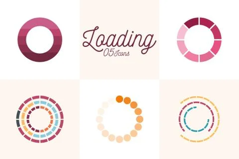 5 loading circles flat style icon set vector design Stock Illustration
