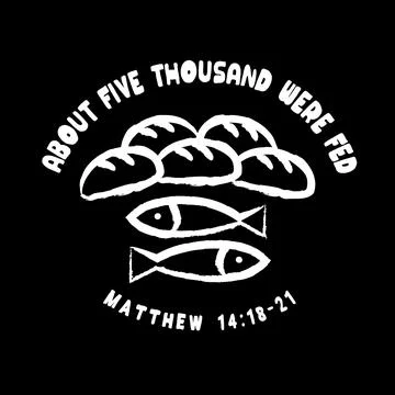 5 loaves plus 2 fish equal 5000, Christian t shirt design Stock Illustration