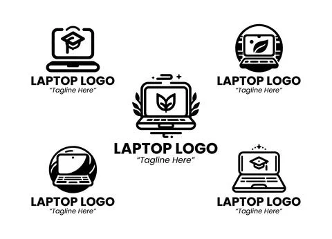 5 Logo Set Modern Digital Technology Design Black and White 스톡 일러스트