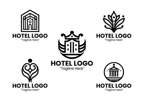 5 Logo Set Professional Elegant Hospitality Design Black and White 스톡 일러스트