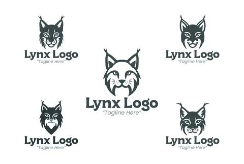 5 Lynx Logo Set Grey Color Modern Minimalist Animal Brand Design Stock Illustration