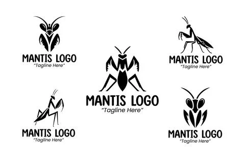5 Mantis Logo Set Black and White Modern Minimalist Animal Brand Design Иллюстрация