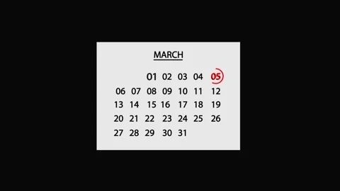 5 March Calendar Date Animated. 5 march Calendar icon. Stock Footage 301770836