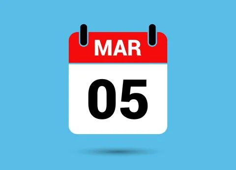 5 March Calendar Date Flat Icon Day 5 Vector Illustration Illustrazione stock