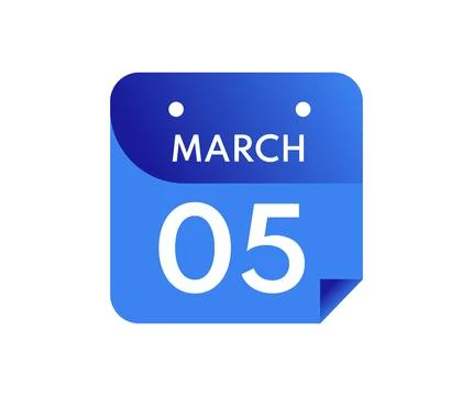 5 March, Single Day in Calendar isolated on white background Stock Illustration