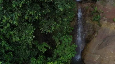 A 5 meter high waterfall surrounded by lush green tropical plants a romantic Stock Footage 142747509