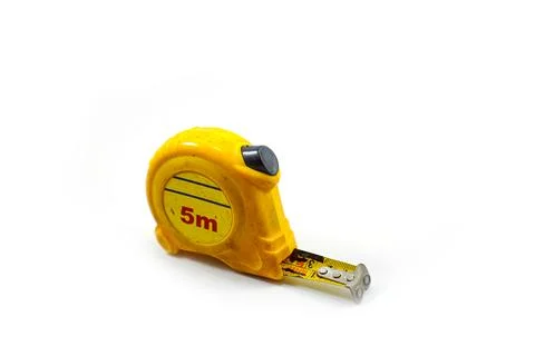 5 meter used manual measuring tape isolated on a white Stock Photos
