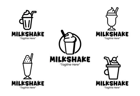 5 Milkshake Logo Set Black and White Modern Minimalist Food and Beverage Br.. 스톡 일러스트