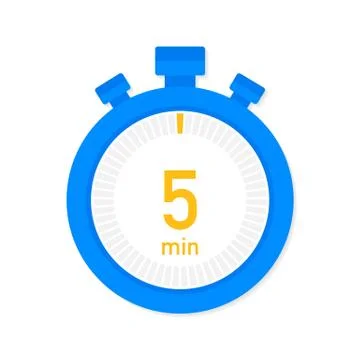 The 5 minutes, stopwatch vector icon. Stopwatch icon in flat style, timer on  Stock Illustration