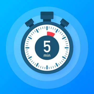 The 5 minutes, stopwatch vector icon. Stopwatch icon in flat style, timer on  Illustrazione stock