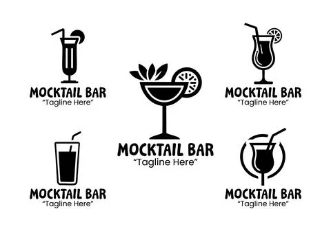 5 Mocktail Bar Logo Set Trendy and Fun Beverage Branding Collection Black a.. Иллюстрация