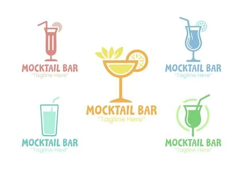 5 Mocktail Bar Logo Set Trendy and Fun Beverage Branding Collection 스톡 일러스트