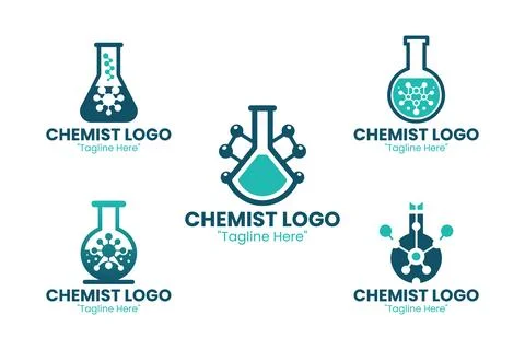 5 Modern chemist logo set for laboratories and pharmaceutical companies Stock Illustration