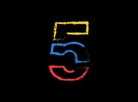5 number hand write vector desing, brush font logo. Blue, red, yellow color o Stock Illustration