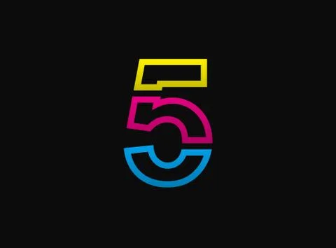 5 number logo, vector desing font .Dynamic cmyk split blue, pink, yellow colo Stock Illustration