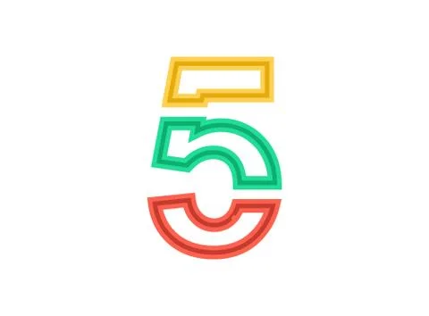 5 number logo, vector outline stroke font. Slice, cut design with red, green, Stock Illustration