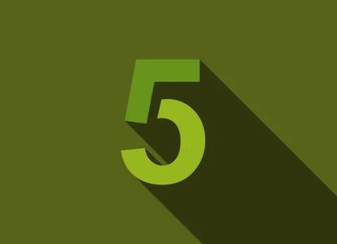 5 Number with long shadow, green colors cutting style. For logo, brand label, Illustrazione stock