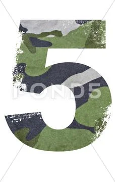 5, number from military fabric texture on white background. Stock Photos
