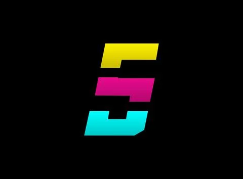 5 number vector desing, Cmyk color font logo, . Dynamic split blue, pink, yel Stock Illustration