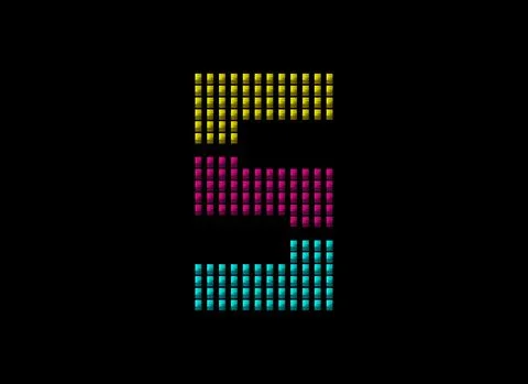 5 number vector desing, cmyk color font logo. Dynamic split pink, yellow, blu Stock Illustration