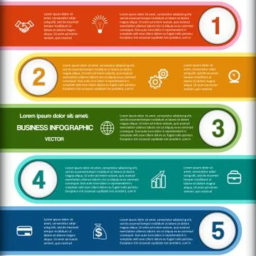 5 numbered multi-coloured strips Stock Illustration