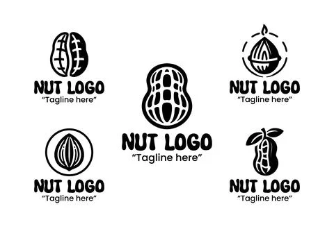 5 Nut Logo Set Healthy and Natural Branding Collection Black and White Stock Illustration